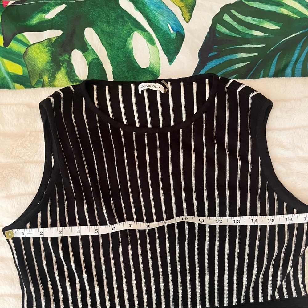 Calvin Klein Medium Black White Vertical Stripe Office Work Knit Stretchy Dress - Picture 5 of 8